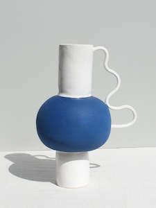 Pre Order: Cobalt Blue and White Vase with a Wiggle Handle