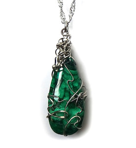 Malachite / Stainless Steel pendant Fossil Studios