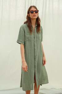 Indie & Cold Linen Shirt Dress - Basil