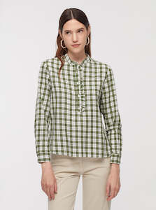 Nice Things Paloma Ruffle Checked Shirt Forest Green