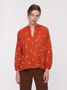 Nice Things Paloma Mesh Knit Blouse Dark Orange