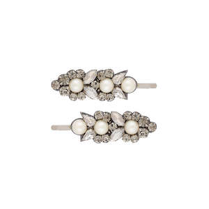 Deepa Gurnani  Pearl Hair Clips in Gunmetal