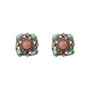 Aqua & Peach Cluster Earrings