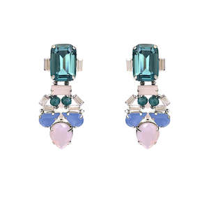 Aqua Pink Cut Glass Earrings