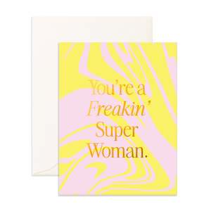 Soft furnishing wholesaling: Freakin' Superwoman Acid Wash Greeting Card