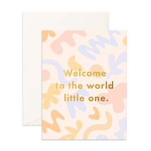 Soft furnishing wholesaling: Welcome Little One Fresco Greeting Card- PRE-ORDER (ARRIVING LATE FEB)