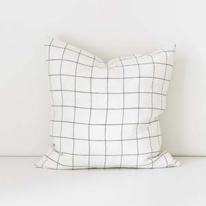 Charcoal Grid Linen Cushion Cover