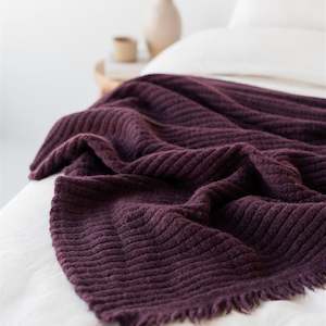 Fig Ribbed Wool Throw Blanket