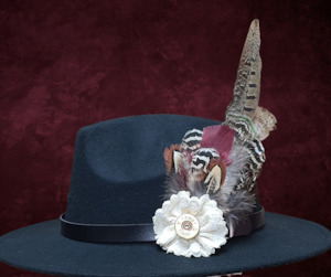 Feather Hat Pin- With Lace Rosette Medium