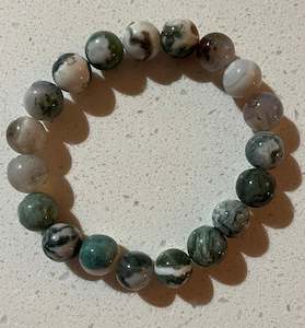 BRACELET - GENUINE AGATE STONE BEAD - GREY/GREEN MIX