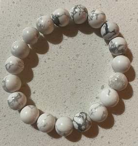 BRACELET - GENUINE AGATE STONE BEAD - WHITE