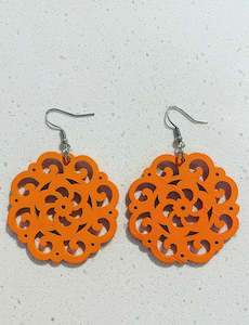 Earrings - Wooden Lace - Orange