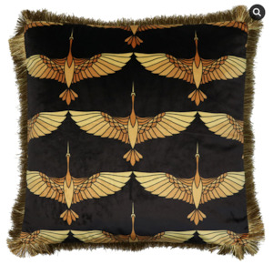 Velvet Birds Cushion - Black & Gold