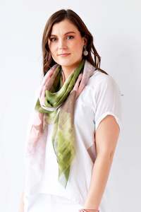 Digital Print Water Wave Scarf - Lime/peach/taupe