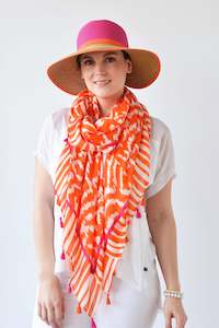 TASSELLED SWIRL PRINT SCARF - ORANGE/PINK/CREAM