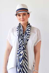 Tasselled Maze Print Scarf - Navy/white