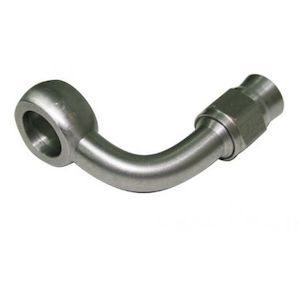 Hose Ends Teflon: Aeroflow Brake Fitting S/S 90 Deg 10mm (3/8) to -3 PTFE Banjo