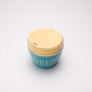 Eco: Blue Deksel reusable coffee cup in two sizes, made in Lyttelton, New Zealand