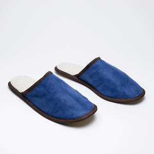 Lambskin slippers in blue made in Geraldine, New Zealand