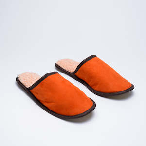 Winter: Lambskin slippers in orange made in Geraldine, New Zealand