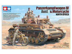 Tamiya 1/35 GERMAN TANK PANZERKAMPFWAGEN IV Ausf.F & MOTORCYCLE SET "NORTH AFRICA"