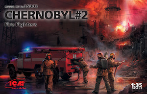 ICM 1:35 Chernobyl #2. Fire Fighters (AC-40-137A Firetruck & 4 Figures & Diorama…