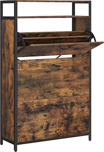 Vasagle Shoe Cabinet with 3 Compartments - Rustic Brown