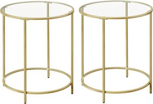 Household appliance: VASAGLE Set of 2 Round Metal Side Tables with Tempered Glass - Gold