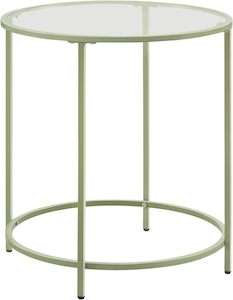 VASAGLE Round End Table with Tempered Glass - Laurel green & Transparent