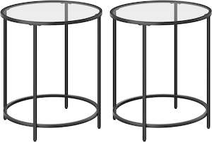 Household appliance: VASAGLE Round Metal Side Tables with Tempered Glass Set of 2 - Black