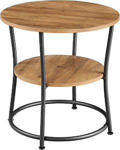 Household appliance: VASAGLE Round End Table with 2 Shelves - Rustic Walnut