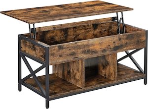 VASAGLE Lift Top Coffee Table - Industrial Brown