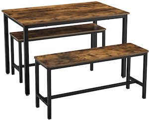 Household appliance: Vasagle : Dining Table with 2 Benches - Rustic Brown