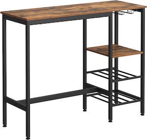 VASAGLE Bar Table with Wine Glass Holder and Bottle Rack - Rustic Brown & Black