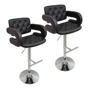 Set of 2 Adjustable Swivel Backrest PU Leather Bar Stool with Armrest - Black