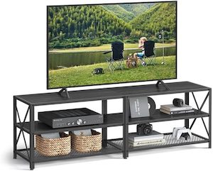 Vasagle 1.6M Large Television Stand With Shelves - Black with Wood Grain