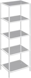 VASAGLE 5-Tier Bookshelf with Tempered Glass - Pearl White & Slate Gray