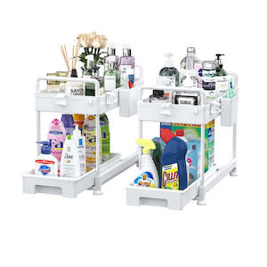 Household appliance: STORFEX Two-Tier Under Sink Pull-Out Kitchen Cabinet Storage Rack - White