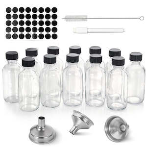 STORFEX 60ml Small Clear Glass Bottles with Lids - 12 Pack