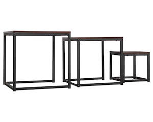 3 Piece Square Nesting Coffee Tables Set - Walnut & Black