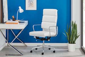 Matt Blatt Replica Eames Group Standard Aluminium Padded High Back Office Chair (White)