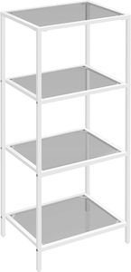 Household appliance: VASAGLE 4-Tier Bookshelf with Tempered Glass - Pearl White and Slate Gray