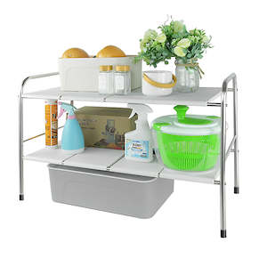 STORFEX 2-Tier Adjustable Under Sink Organizer - White