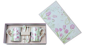 Tulip Tea Time Mugs with Spoons (Set of 2)