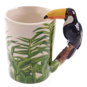 Toucan with Jungle Decal Ceramic Shaped Handle Mug (400ml)