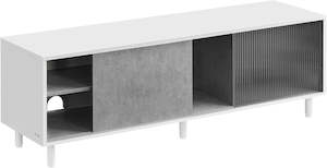 VASAGLE Superfast Toolless 1.40M TV Stand Cabinet - Cloud White & Concrete Grey