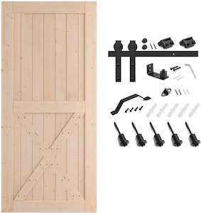 Fraser Country X Shape Wood Barn Door with Installation Hardware Kit