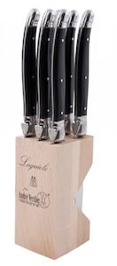 Andre Verdier Laguiole Debutant Steak Knife Set & Block- Black (6pc)