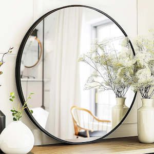 COMFEYA 60cm Black Round Mirror