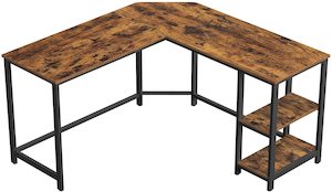 Vasagle L-Shape Computer Desk with 2 Storage Shelves - Rustic Brown